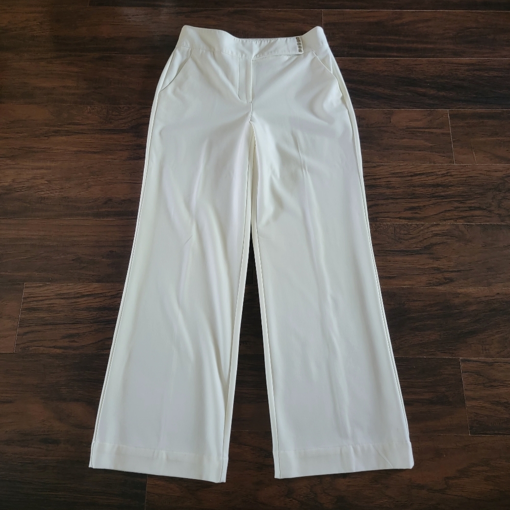 JLO Off-White Wide‎ Leg High Rise Tall Full Length Office Business Pants Size 8